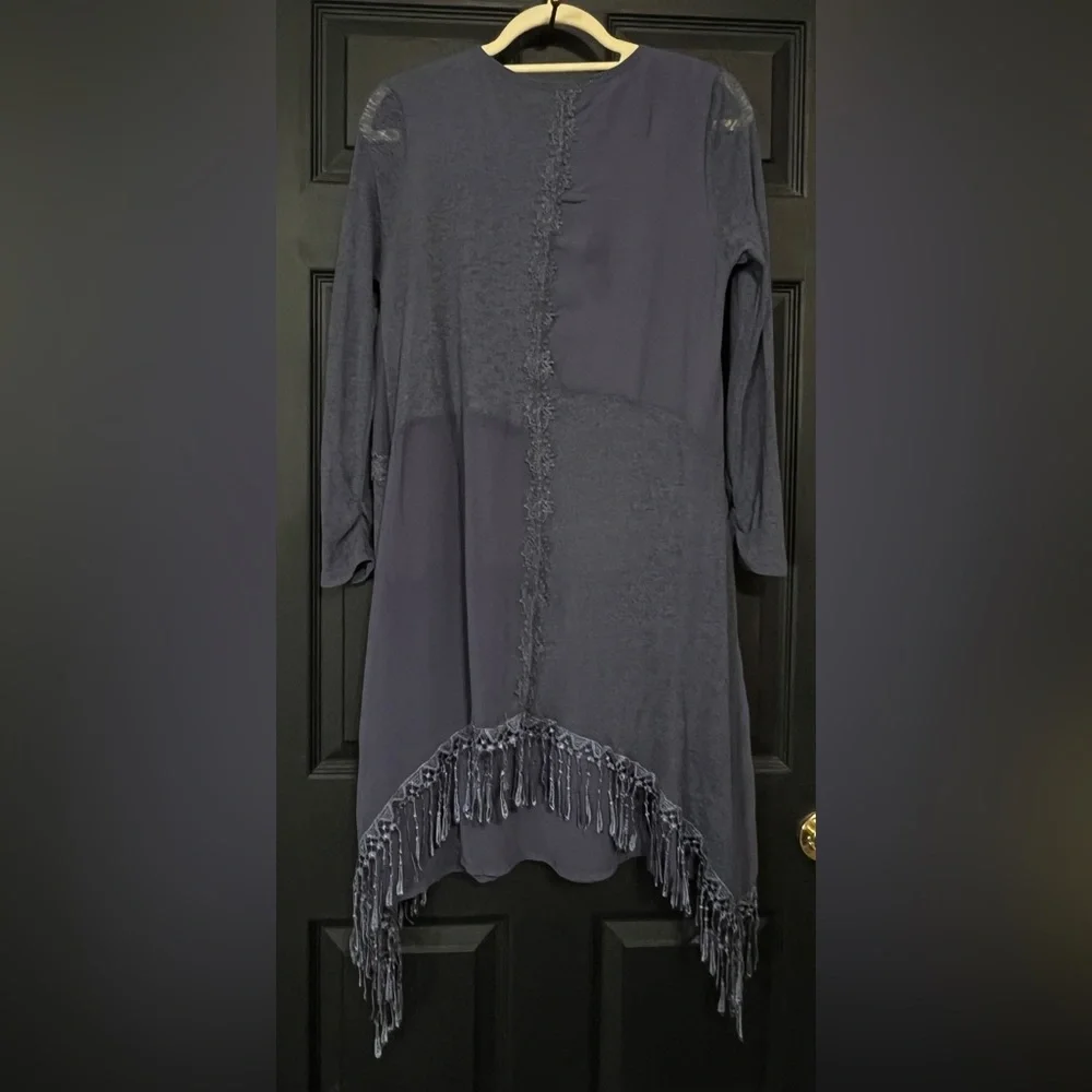 Pretty Angel Navy Patchwork Fringe Dress with Floral Applique - Picture 6 of 9